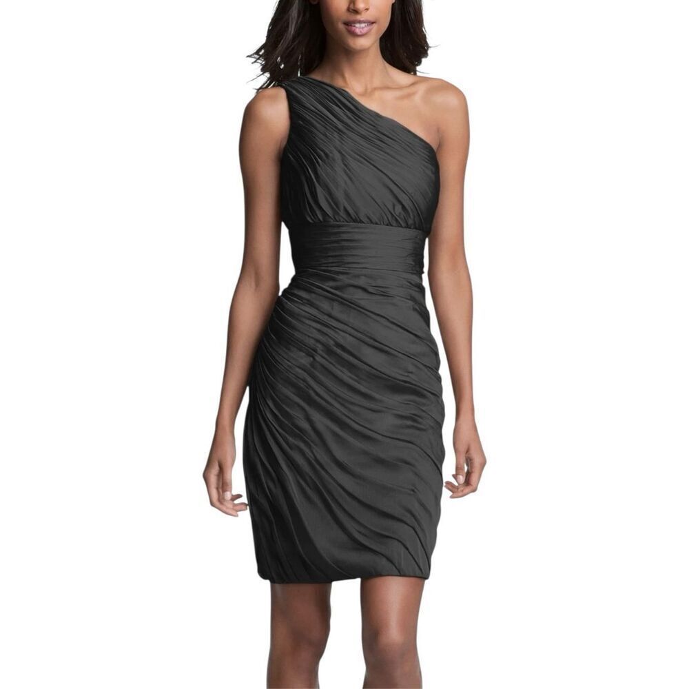 NWOT ML Monique Lhuillier Bridesmaids Ruched One Shoulder Chiffon Sheath Dress